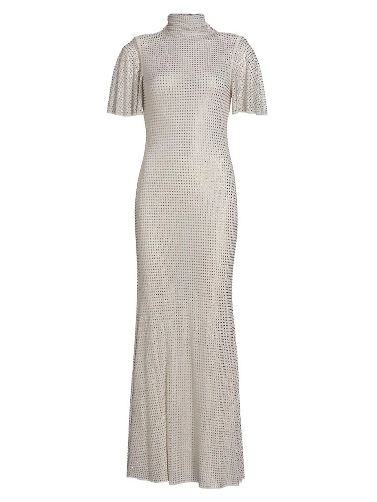 Crystal Mesh Short-Sleeve Gown