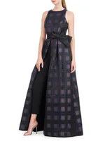 Arabella Plaid Jacquard Walk-Thru Jumpsuit