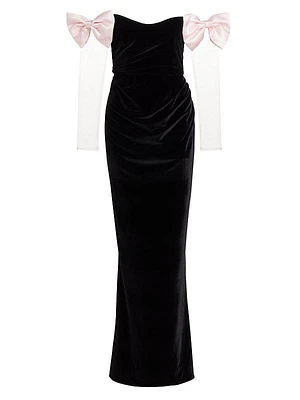 Olivia Bow Velvet Off-the-Shoulder Column Gown