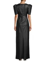 Puff-Sleeve Faux Leather Gown