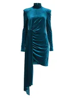 Side-Drape Velvet Long-Sleeve Minidress