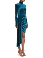 Side-Drape Velvet Long-Sleeve Minidress