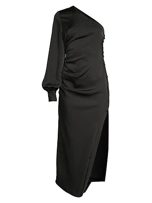 One-Shoulder Satin High-Slit Dress
