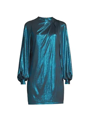 Pleated Lamé Shift Dress