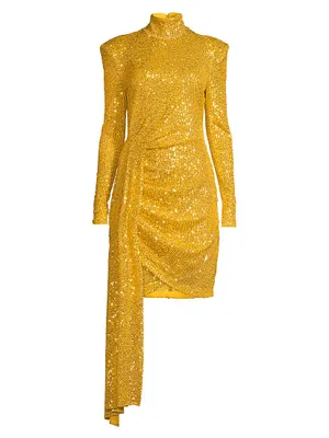 Sequined Mockneck Mini Dress