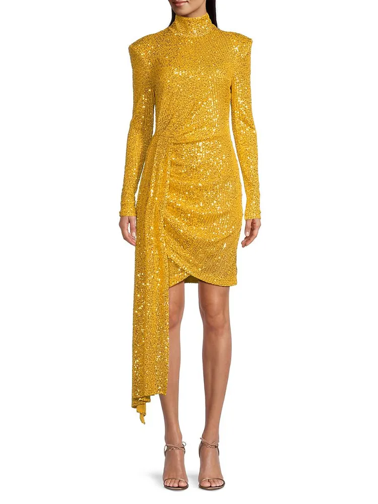 Sequined Mockneck Mini Dress