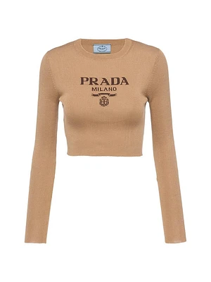 Cropped Silk Sweater with Logo