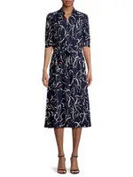 Doodle Clouds Printed Drawstring Midi-Dress