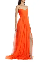 Veria Sleeveless Pleated Tulle Gown