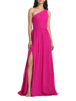 Verge Pleated One-Shoulder Gown