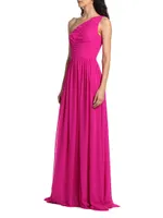 Verge Pleated One-Shoulder Gown