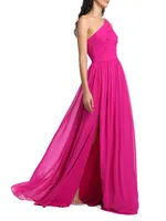 Verge Pleated One-Shoulder Gown