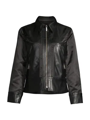 Mix Faux Leather & Nylon Jacket