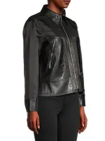 Mix Faux Leather & Nylon Jacket