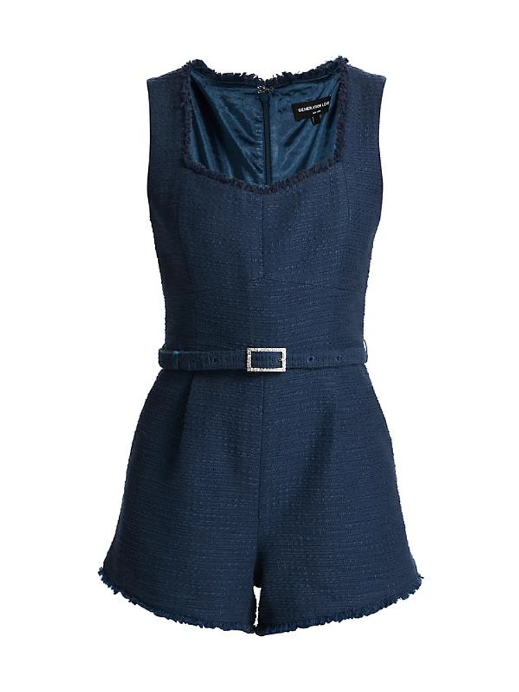 Sage Belted Tweed Romper