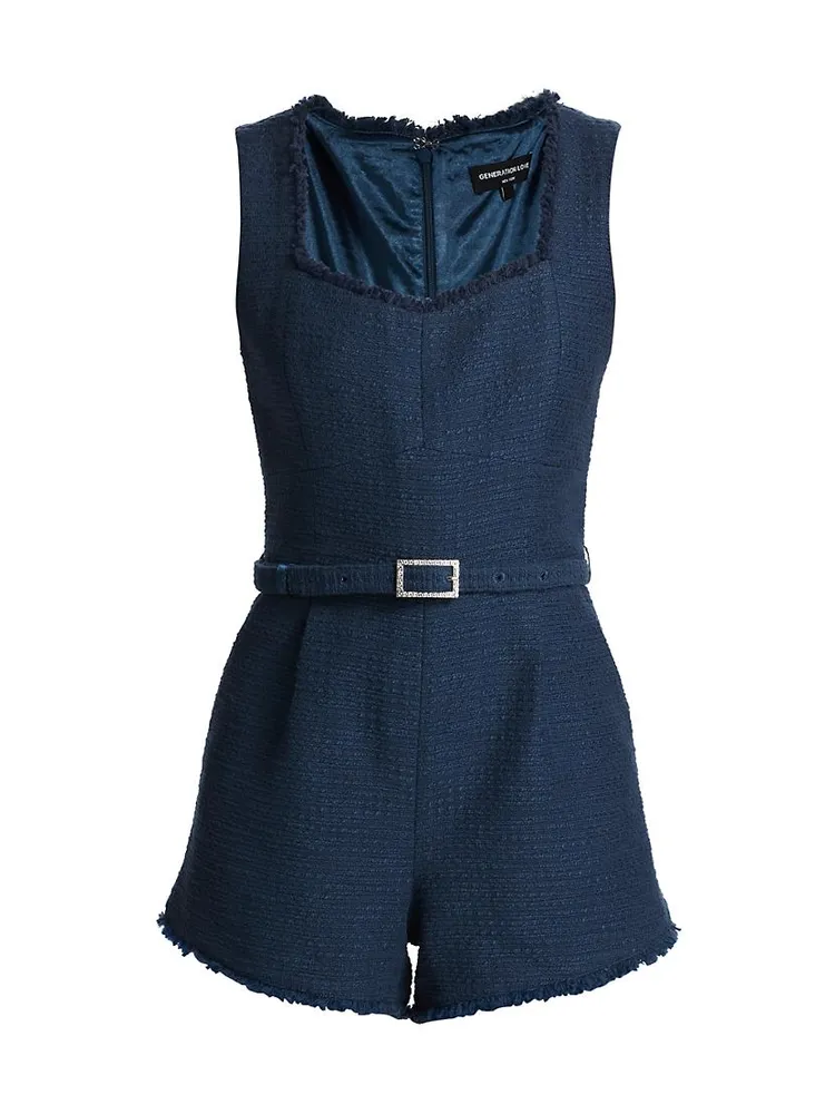 Sage Belted Tweed Romper