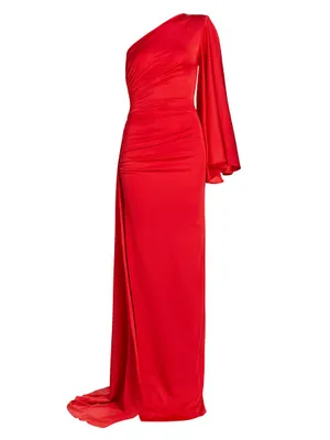 Leo Jersey Draped One-Shoulder Gown