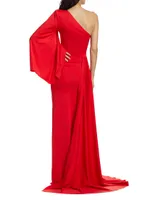 Leo Jersey Draped One-Shoulder Gown