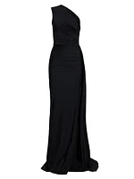 Black Pearl Asymmetric Ruched Jersey Gown