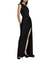 Black Pearl Asymmetric Ruched Jersey Gown