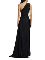 Black Pearl Asymmetric Ruched Jersey Gown