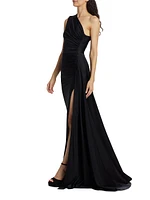 Black Pearl Asymmetric Ruched Jersey Gown