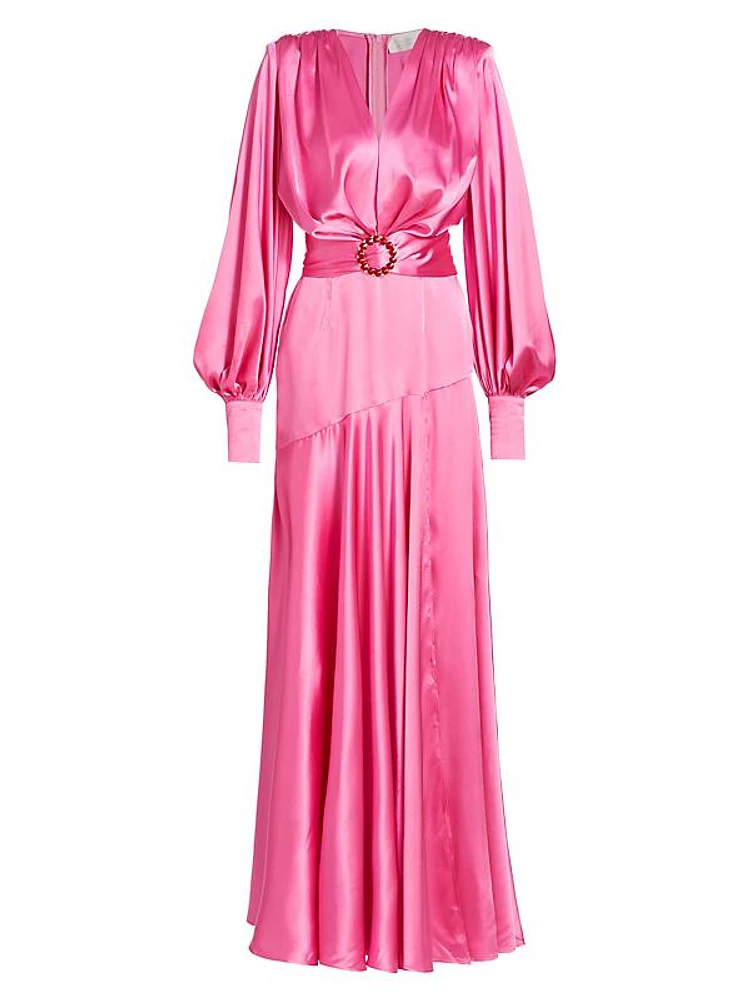 Carmen Satin Embellished Belt Gown