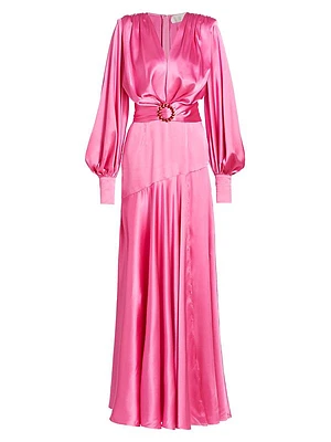 Carmen Satin Embellished Belt Gown