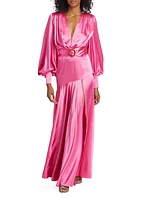 Carmen Satin Embellished Belt Gown