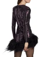 Kyoto Sequin Feather-Trim Minidress