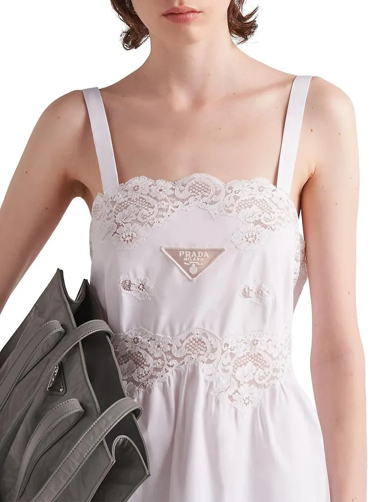 Embroidered Poplin And Lace Dress