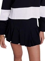 Dual-Material Pleated Skort