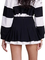 Dual-Material Pleated Skort