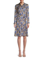 Printed Belted Knee-Length Dress