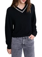 Knit Jumper with Rhinestone Neck