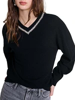 Knit Jumper with Rhinestone Neck