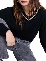 Knit Jumper with Rhinestone Neck