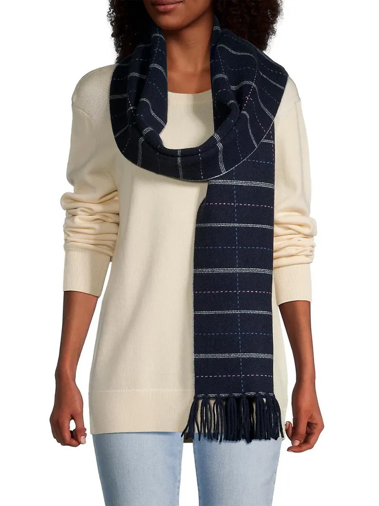 Tartan & Fringe Rectangular Cashmere Scarf