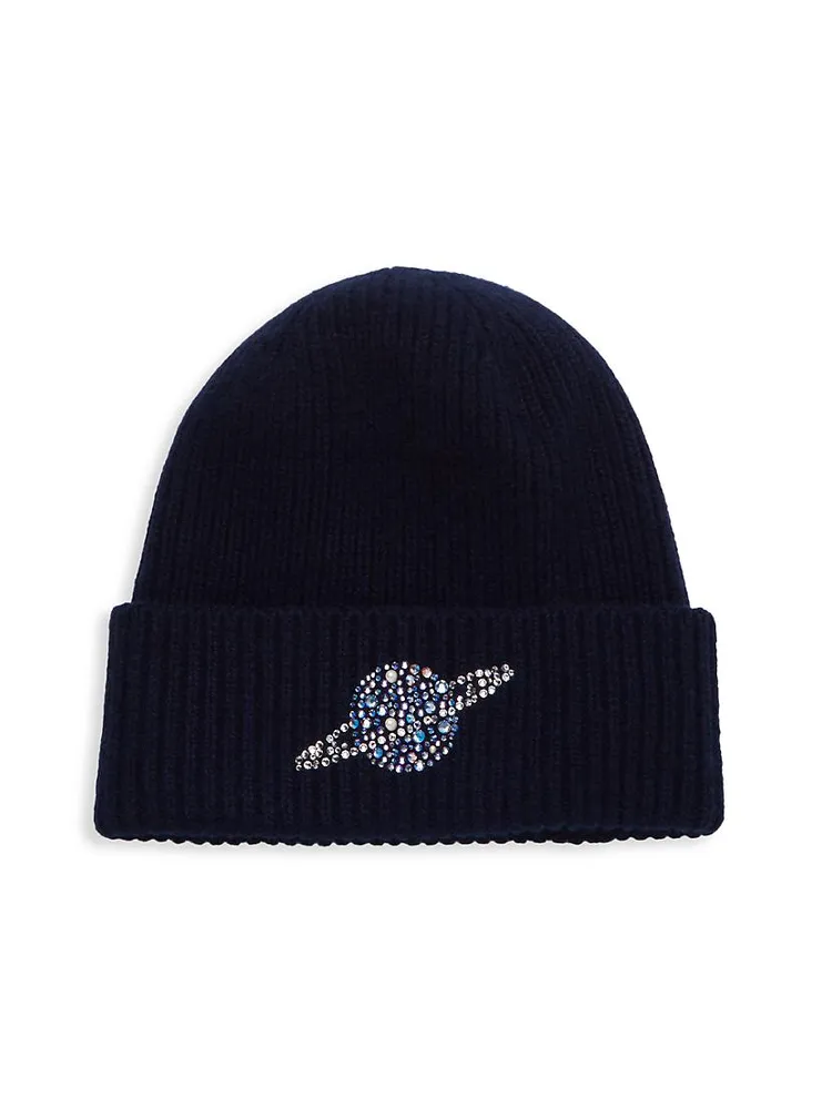 Crystal Planet Rib-Knit Cashmere Cuff Beanie