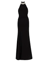 Izzy Embellished Jersey Halter Gown