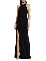 Izzy Embellished Jersey Halter Gown