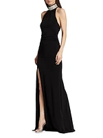 Izzy Embellished Jersey Halter Gown