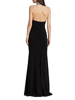 Izzy Embellished Jersey Halter Gown