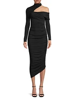 Clotilde Gathered High-Neck Midi-Dress