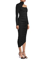 Clotilde Gathered High-Neck Midi-Dress