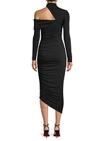 Clotilde Gathered High-Neck Midi-Dress