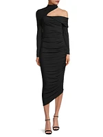 Clotilde Gathered High-Neck Midi-Dress