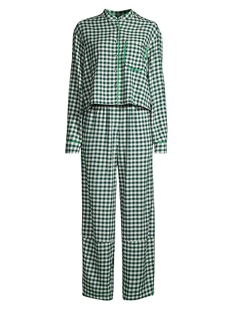 Gingham Cotton-Blend Brushed Flannel Pajamas