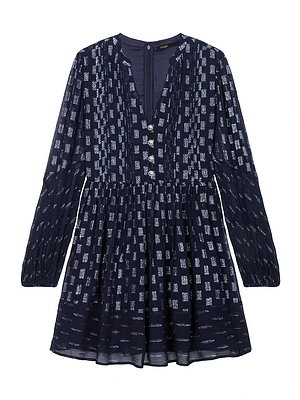 Pleated Floral Motif Short Dress