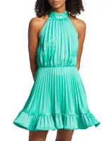 Amiri Pleated Halter Minidress